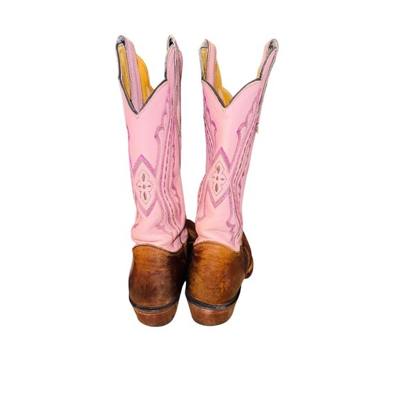 JUSTIN L2667 PINK TAN LEATHER SQUARE TOE COWBOY WESTERN COWGIRL GLAM BOOTS 7.5 - Picture 4 of 14
